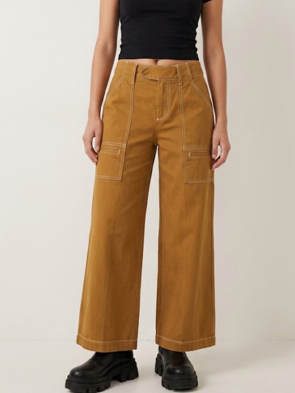 ANTHROPOLOGIE Wide Leg Utility Cargo Pants Brown Cotton 90s Y2K Earthy Women’s 2